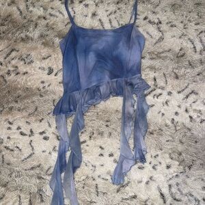 Full Tilt Asymmetrical Ruffled Blue Camisole